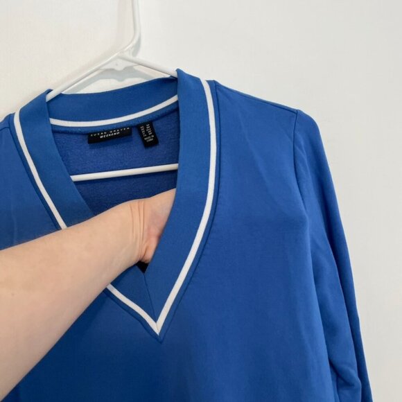 SUSAN GRAVER Brushed Back Knit V-Neck Tunic Blue Pullover Sweatshirt PETITE SP - Picture 6 of 13